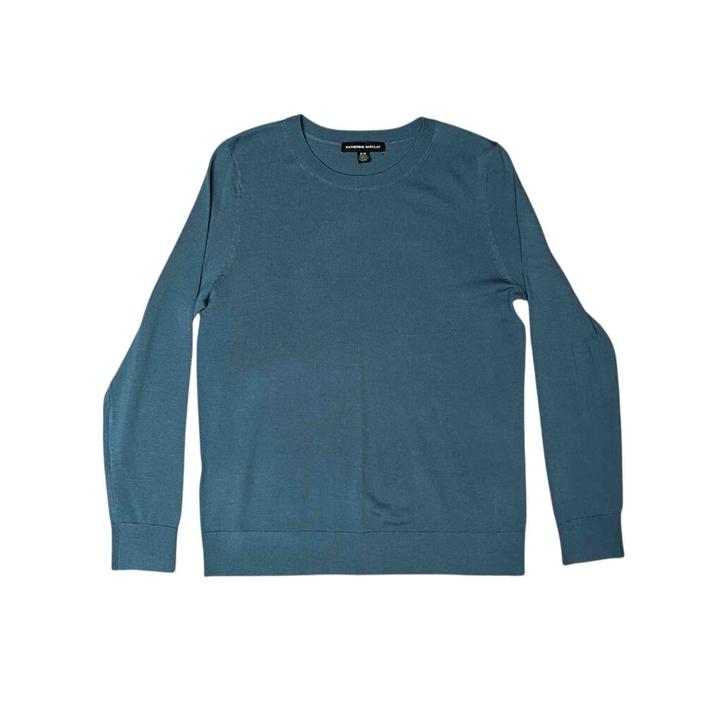 Katherine Barclay Women's Crewneck Pullover Sweater Blue 100% Merino Wool Size M
